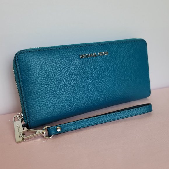 MICHAEL KORS Jet Set Travel Large Continental Pebbled Leather Wallet-Lagoon⭐ - Picture 4 of 16